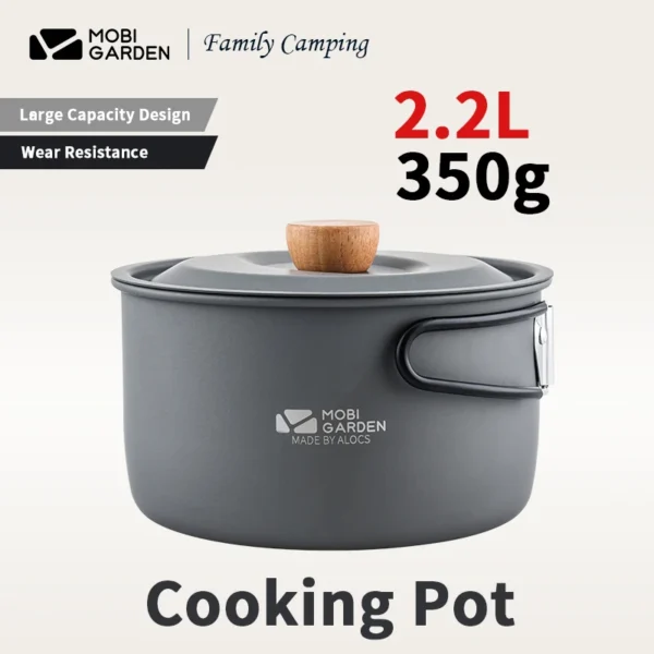 MOBI GARDEN Camping Folding Pot Portable 350g Aluminium Alloy Soup Pot 2.2L Outdoor Camping Kitchenware Travel Cooking Tools