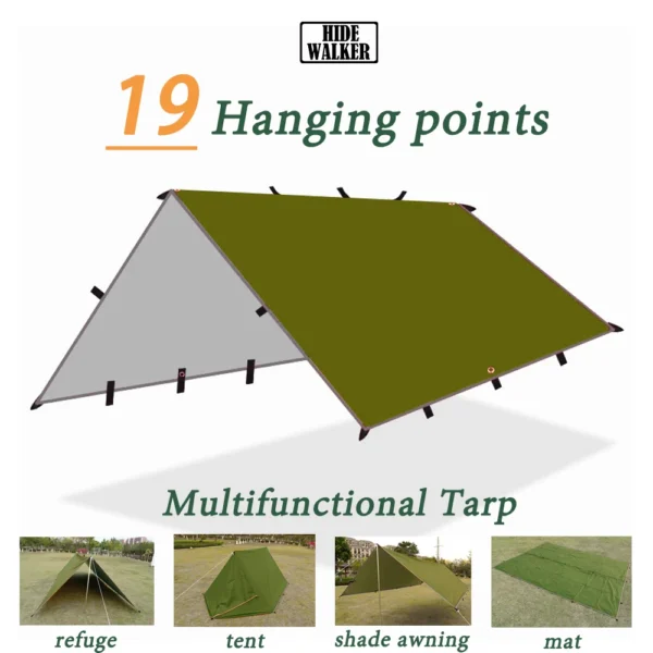 Waterproof Tent Tarp 19 Hang Points Survival Tent Outdoor Camping Tactical Sun Shelter 4×4 3×4 3×3 Lightweight Sunshade Awning