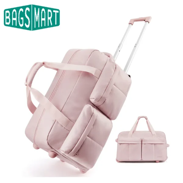 BAGSMART Rolling Duffle Bag with Wheels Waterproof Women’s High-Quality Boston Bag Carry-On Suitcase for Travel Essentials