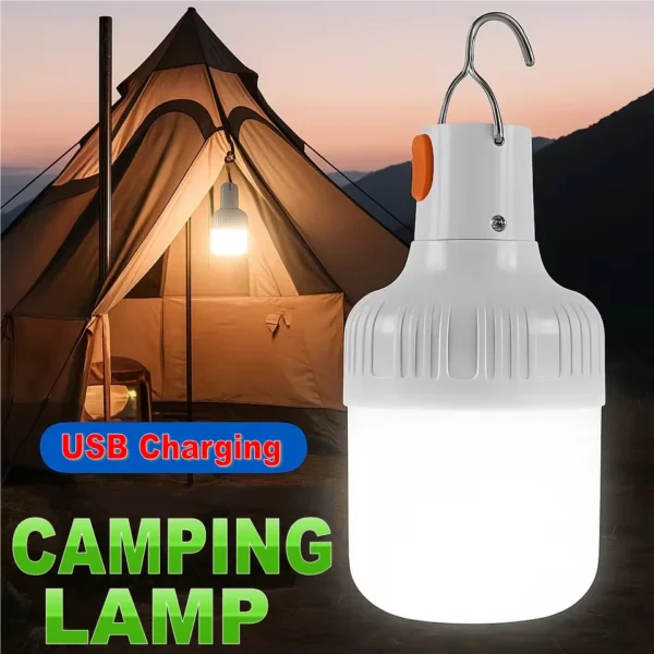 Portable Rechargeable LED Camping Light with Hook Dimmable Tent Lantern Emergency Night Lamp for Hiking Travel Adventure Use