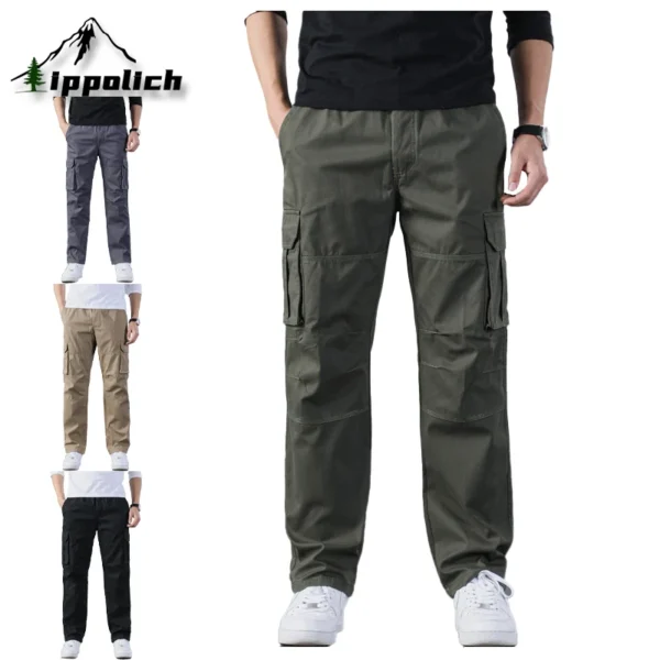 IPPOLICH Men’s Pure Cotton Casual Pants Street Solid Color Large Pocket Breathable Work Pants Mens Travel Shopping Autumn Pants
