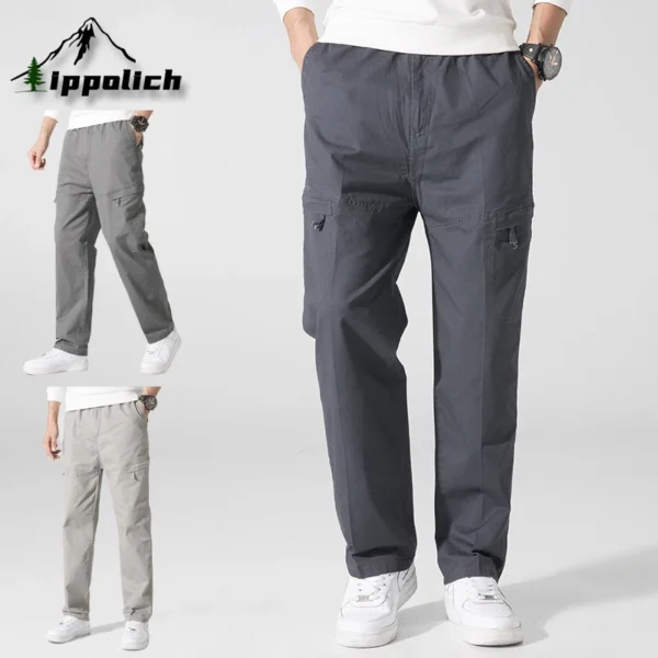 IPPOLICH Men’s Retro Casual Pants Outdoor Dreathable Pure Cotton Multi-pocket Work Pants Men Street Travel Shopping Sports Pants