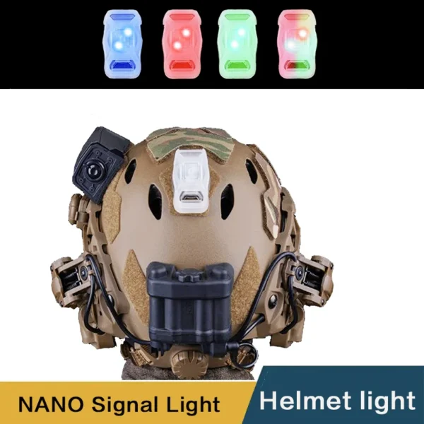 Nano-tactical helmet signal light. Hunting Shoot Survival Safety Strobe Helmet Signal, IR and Red/Blue/Green Lighting Modes