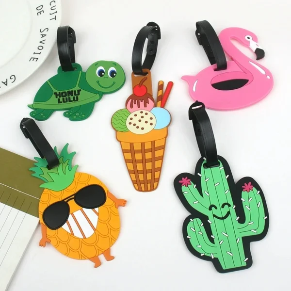 Cartoon Trolley Luggage Tag – PVC Soft Rubber Travel Anti-Loss Name Tag for Airplane Boarding & Check-in